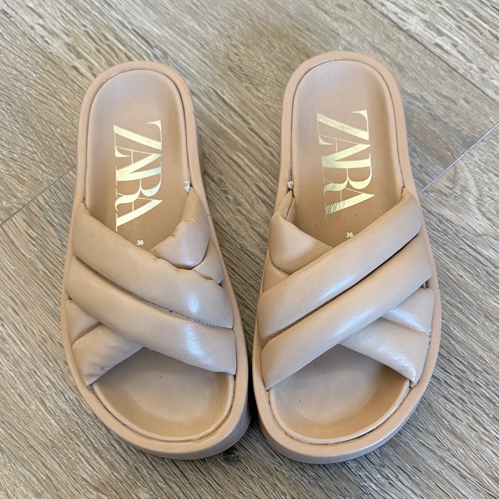 ZARA / Platform Women's Nude Puffy Strap Slides